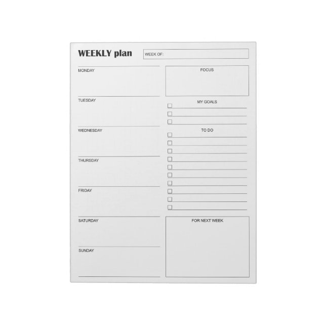 Modern Minimalist Vertical Weekly Planner & Goals Anteckningsblock (Roterad)