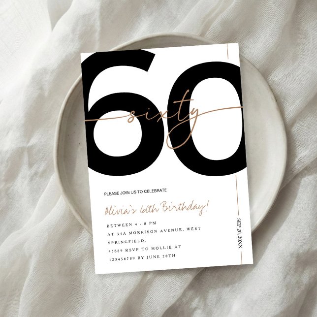 Modern minimalist vit & guld 60-årsfest inbjudningar (Skapare uppladdad)