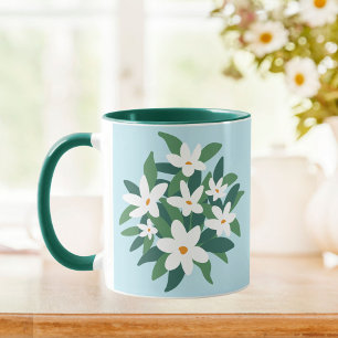 Modern minimalist vit Jasmin blomster på blå Mugg
