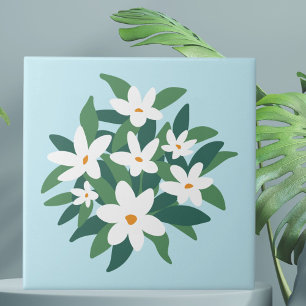 Modern minimalist vit Jasminblomma på blå Kakelplatta