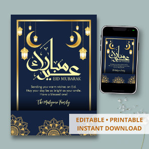 Modern minimalist vit och guld mandala Eid-kort Julkort