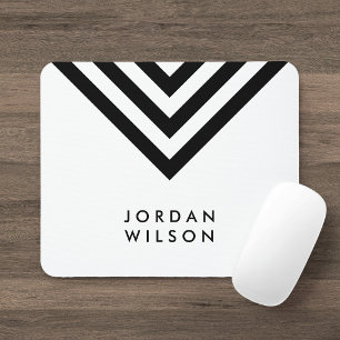 Modern minimalist vit och svart chevron geometrisk musmatta