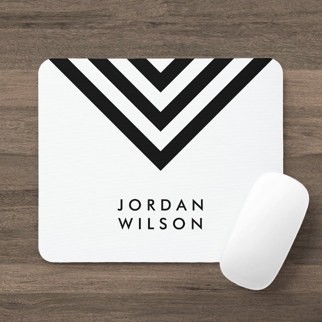 Modern minimalist vit och svart chevron geometrisk musmatta (Skapare uppladdad)
