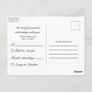 Modern minimalist vit svart RSVP-inbjudan Vykort