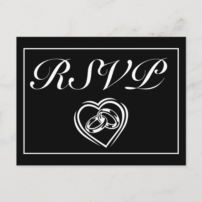Modern minimalist vit svart RSVP-inbjudan Vykort (Framsida)