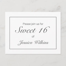 Modern minimalist vit svart Sweet 16 Meddelande Vykort