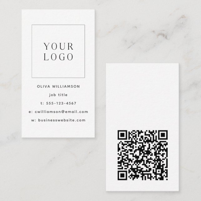 Modern minimalist vit vertikal logotyp QR-kod Visitkort (Fram/baksida)