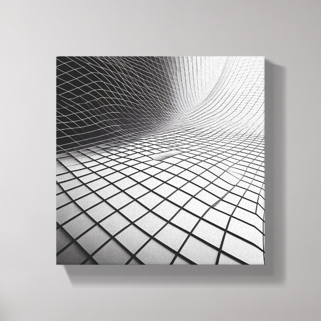 Modern Minimalist Wavy Grid Art - 3D Abstract Wire Canvastryck (Framsida)