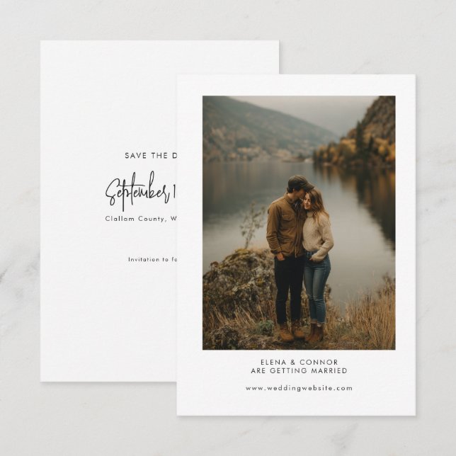 Modern Minimalist Wedding Photo Save the Date Spara Datumet (Fram/baksida)