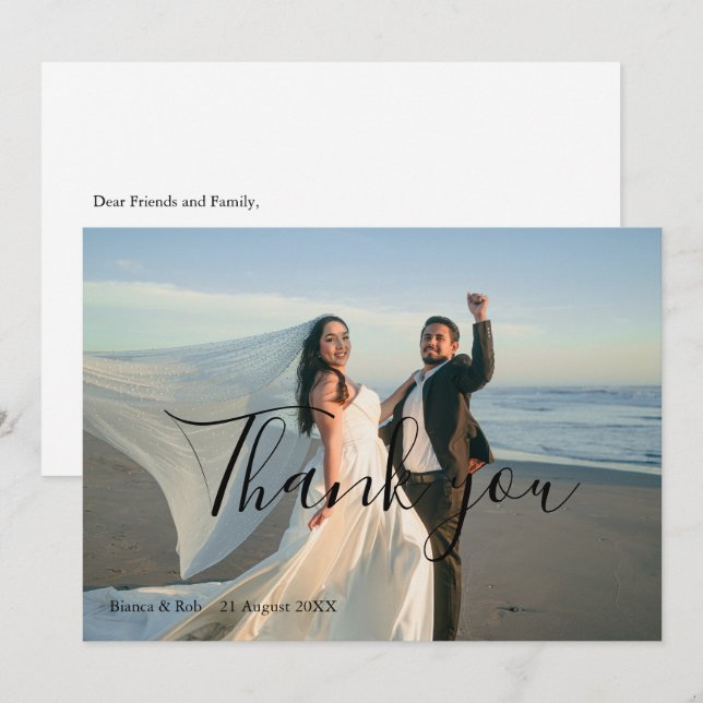 Modern Minimalist Wedding Photo Tack Kort (Fram/baksida)