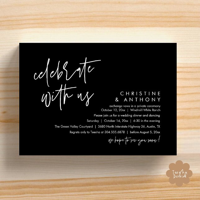 Modern Minimalist Wedding Reception Dinner Inbjudningar (Modern Minimalist Wedding Reception Dinner Invitation Card, Celebrate with us, in Black and white)