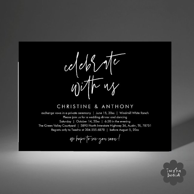 Modern Minimalist Wedding Reception Dinner Inbjudningar (Modern Minimalist Wedding Reception Dinner Invitation Card, Celebrate with us, in Black and white)