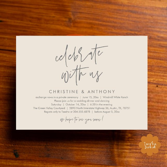 Modern Minimalist Wedding Reception Dinner Inbjudningar (Modern Minimalist Wedding Reception Dinner Invitation Card, Celebrate with us, in Cream and Grey)