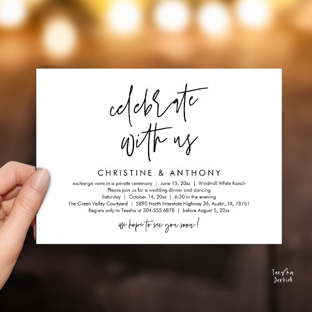 Modern Minimalist Wedding Reception Dinner Inbjudningar (Modern Minimalist Wedding Reception Dinner Invitation Card, Celebrate with us, in Black and White)
