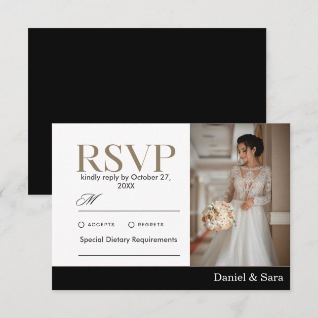 Modern Minimalist Wedding RSVP Card with Photo OSA Kort (Fram/baksida)