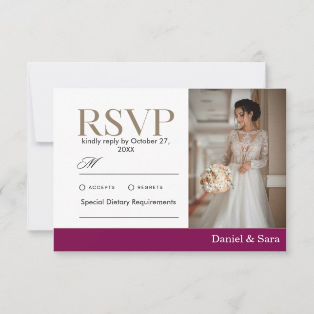 Modern Minimalist Wedding RSVP Card with Photo OSA Kort (Framsida)