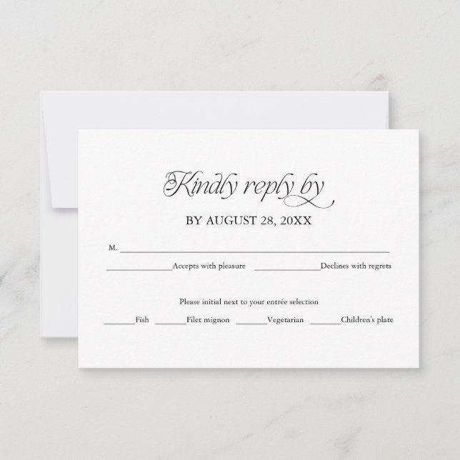 Modern Minimalist Wedding RSVP Elegant Reply Card OSA Kort (Framsida)