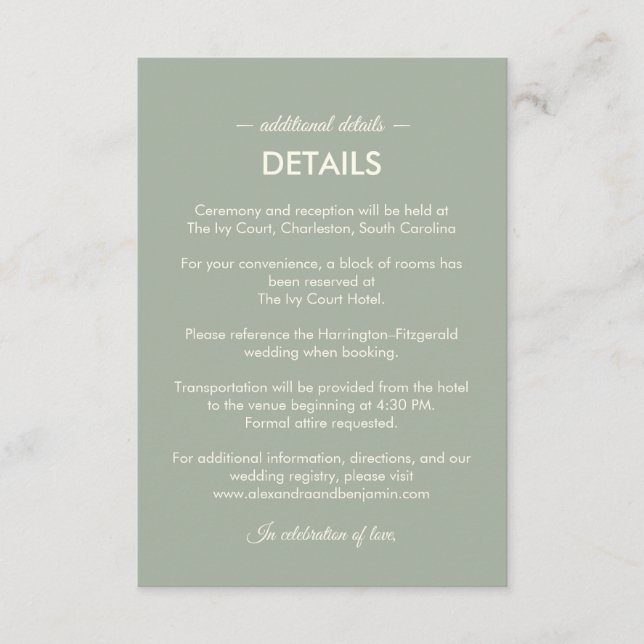 Modern Minimalist Wedding | Sage Green Timeless  Tilläggskort (Framsida)