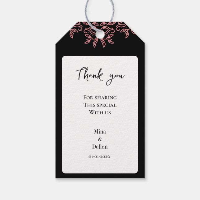 Modern minimalist wedding with flower black gift  presentetikett (Framsidan)