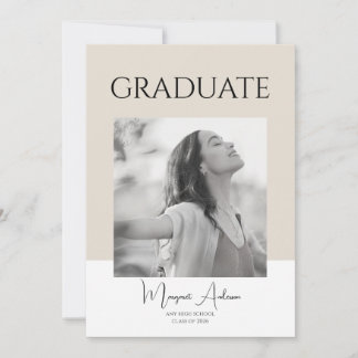 Modern Minimalist White and Brown Photo Graduation Inbjudningar