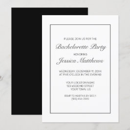 Modern Minimalist White Black Bachelorette Party Inbjudningar