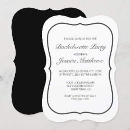 Modern Minimalist White Black Bachelorette Party Inbjudningar
