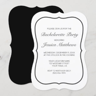 Modern Minimalist White Black Bachelorette Party Inbjudningar