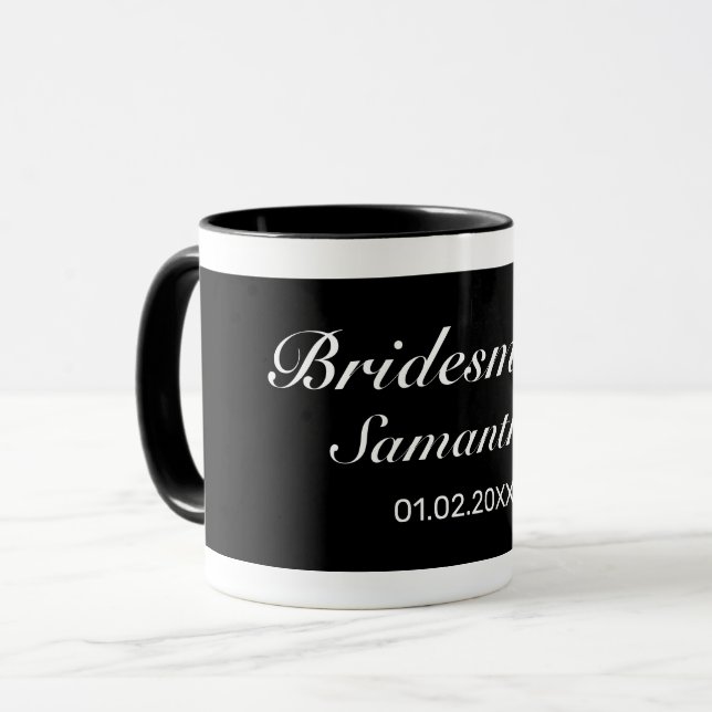 Modern minimalist White Black Bridesmaid Bröllop Mugg (Framsida vänster)