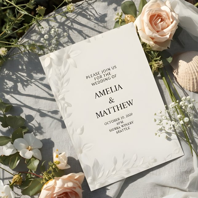 Modern Minimalist White Floral Wedding Invitation Inbjudningar (Skapare uppladdad)