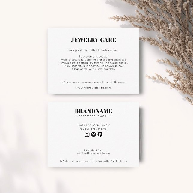 Modern Minimalist White Jewelry Care Insert Card Tilläggskort (Skapare uppladdad)