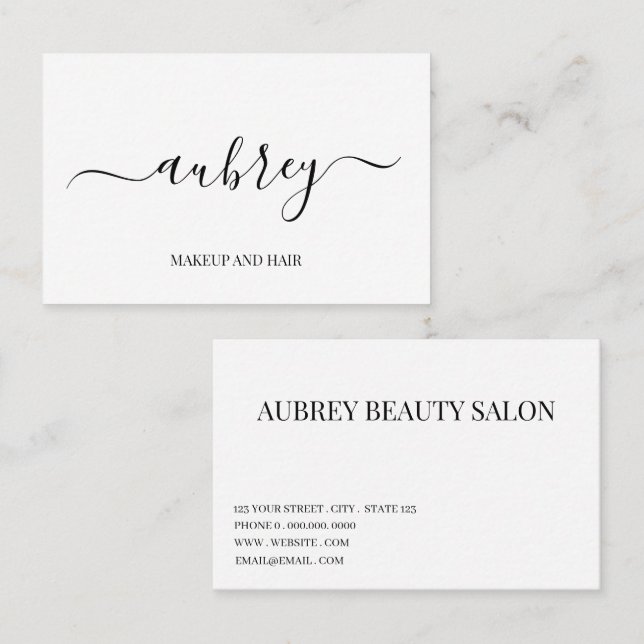 Modern minimalist white script  Black Visitkort (Fram/baksida)