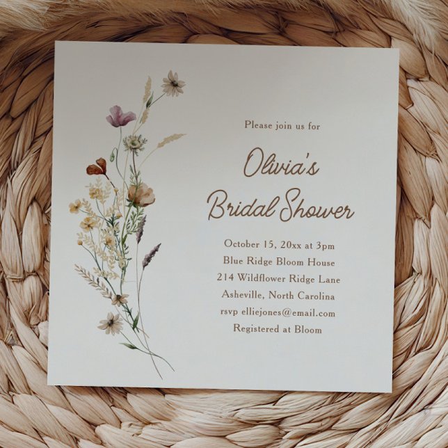 Modern Minimalist Wildflower Boho Bridal Shower Inbjudningar (Skapare uppladdad)