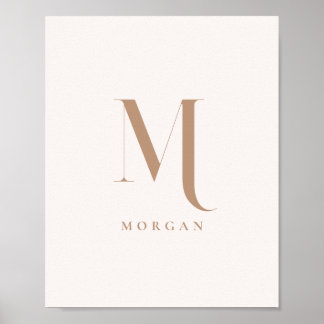 Modern Minimalistic Beige Custom Monogram Initial Poster