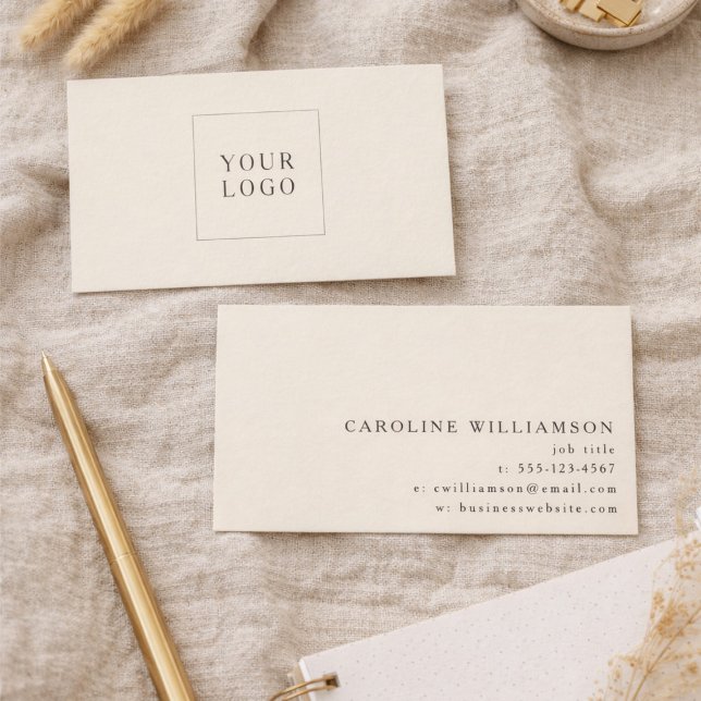 Modern Minimalistic Cream Brown Professional Logo  Visitkort (Skapare uppladdad)