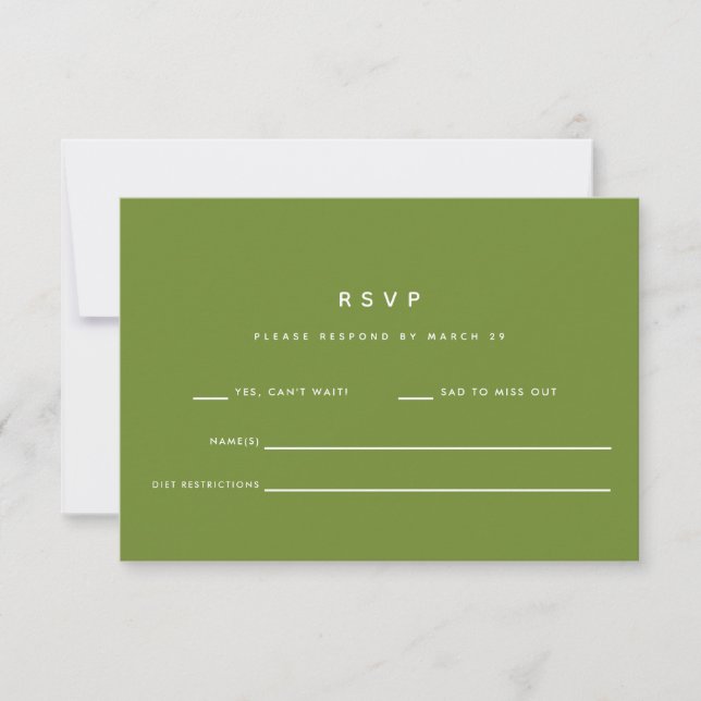 Modern Minimalistic Dark Olive Green Wedding OSA Kort (Framsida)