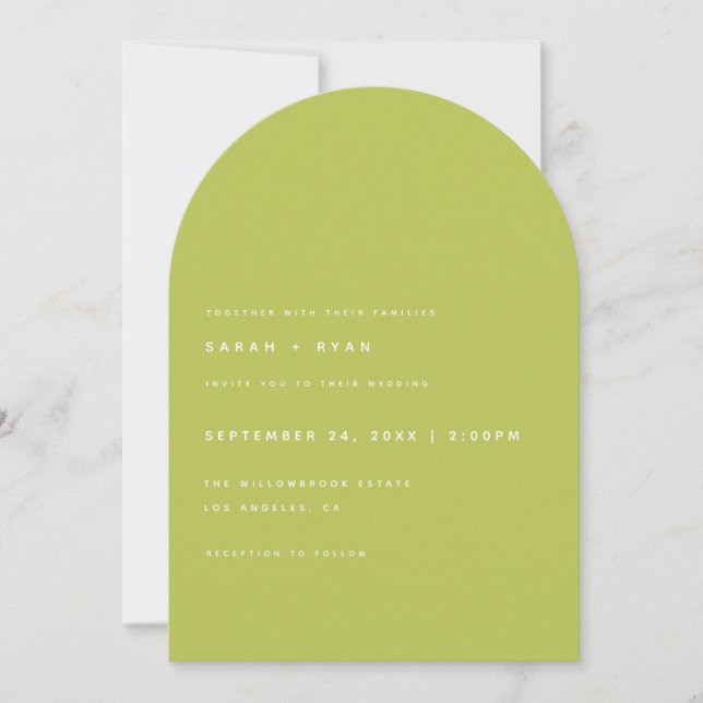 Modern Minimalistic Lime Green Arch Wedding Inbjudningar (Framsida)