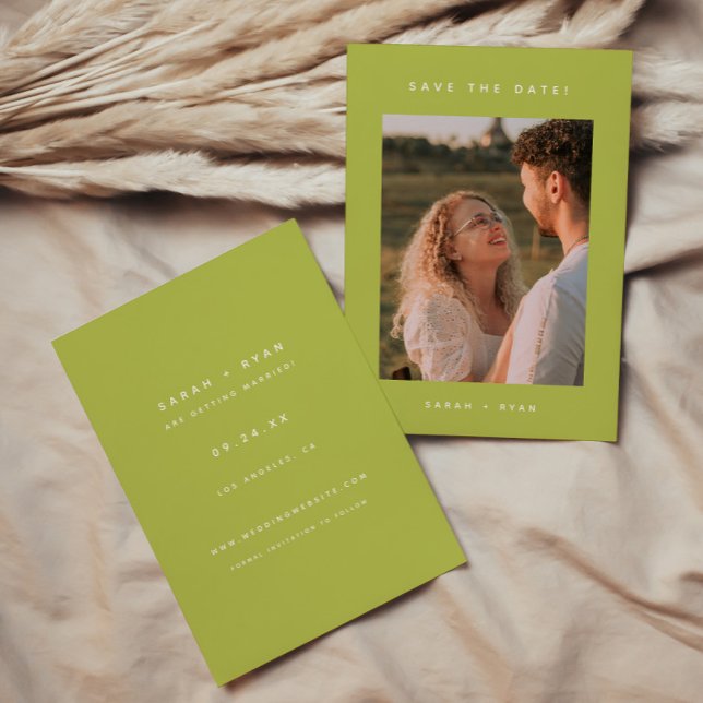 Modern Minimalistic Photo Lime Green Wedding Spara Datumet (Skapare uppladdad)