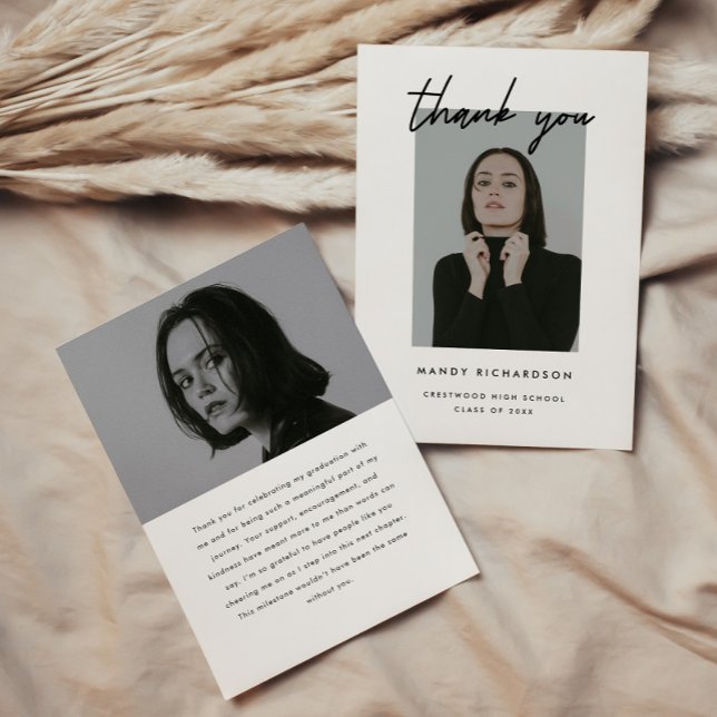 Modern Minimalistic Script 2-Photo Graduation Tack Kort (Skapare uppladdad)