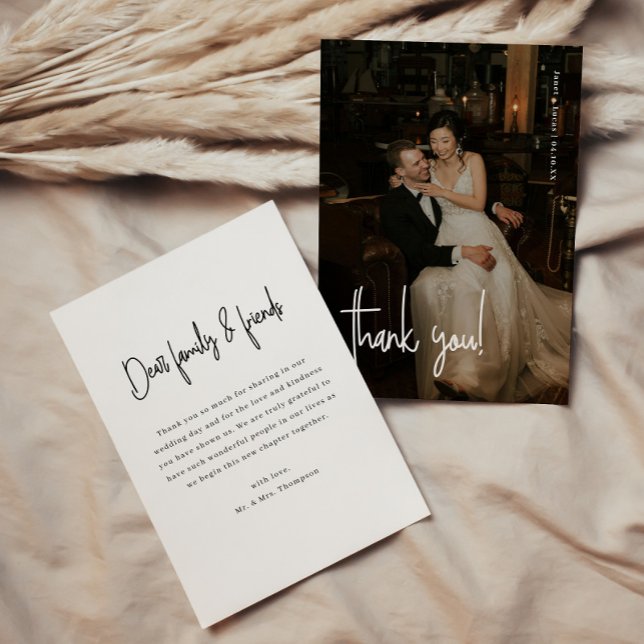 Modern Minimalistic Script Full Photo Wedding Tack Kort (Skapare uppladdad)