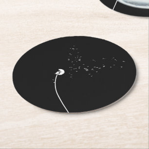 Modern Minimalistic svart & vitmaskrosblomma Underlägg Papper Rund