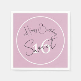 Modern Minimalistisk 16-års Pink Svart Vit Födelse Pappersservett