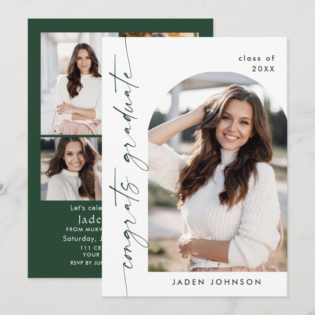 Modern minimalistisk 1 5-PHOTO-Studentfest Inbjudningar (Fram/baksida)