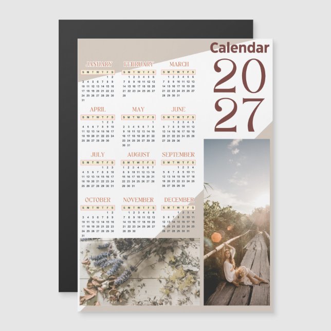 Modern Minimalistisk 2027 Fotokalender, Anpassad E (Fram/baksida)