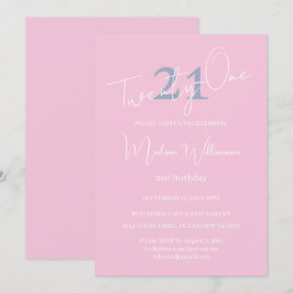 Modern Minimalistisk 21-års Pink Blå Födelsedag Inbjudningar