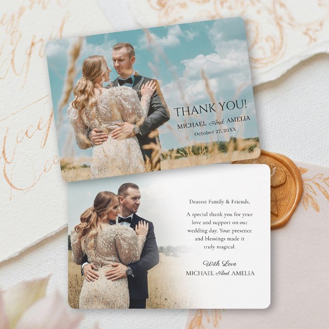 Modern minimalistisk 2-foto-Bröllop-tackkort ( Minimalist 2 Photo Wedding Thank You Card)