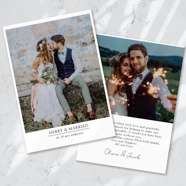 Modern minimalistisk 2 foto Merry & Married Julkort (Skapare uppladdad)