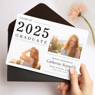 Modern minimalistisk 2-foto-Studenten-varning Inbjudningar