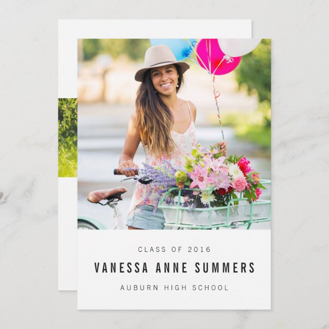 Modern minimalistisk 2-foto-Studenten-varning Inbjudningar (Fram/baksida)