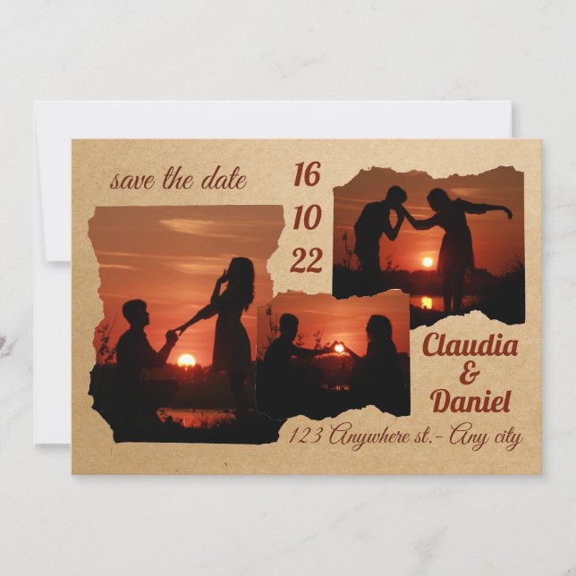 Modern minimalistisk 3-foto bröllopsinbjudan inbjudningar (Framsida)