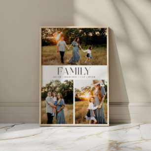 Modern minimalistisk 3-foto familjeminneaffisch poster
